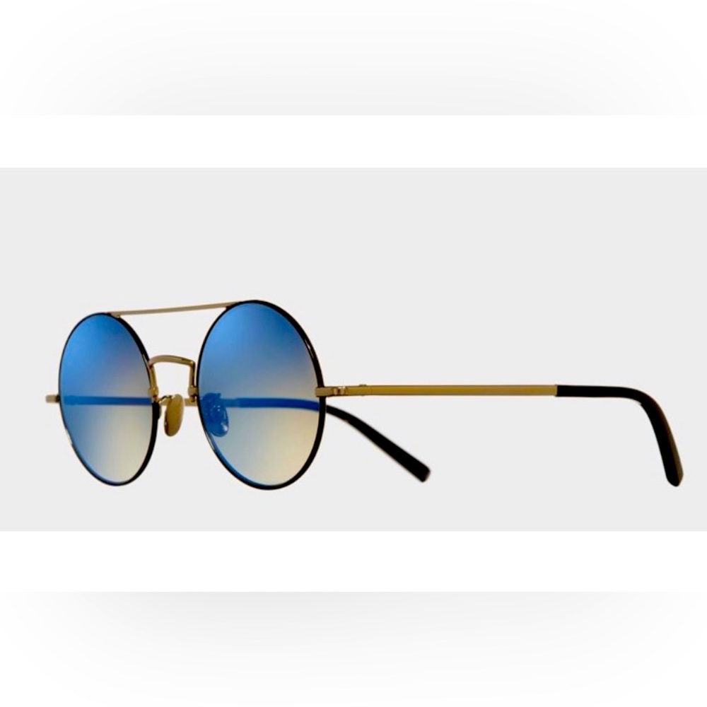 Cutler And Gross Of London Polarizes Blue Mirrored Lenses Gold Frame Sunglasses